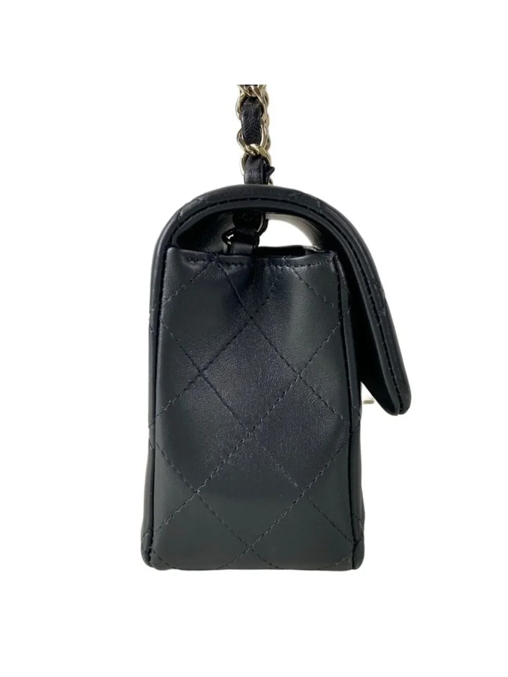 Chanel Shoulder Bag Mini Quilted Black Chain Silver Metal Lambskin